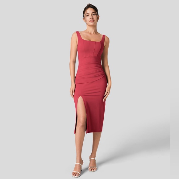 NWT Halara Square Neck Body-Con Midi Dress - Picture 1 of 6